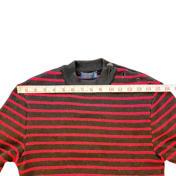 SAINT JAMES EUC Striped Breton Fisherman Sweater Jumper Red/Navy 100% Wool - Picture 4 of 9